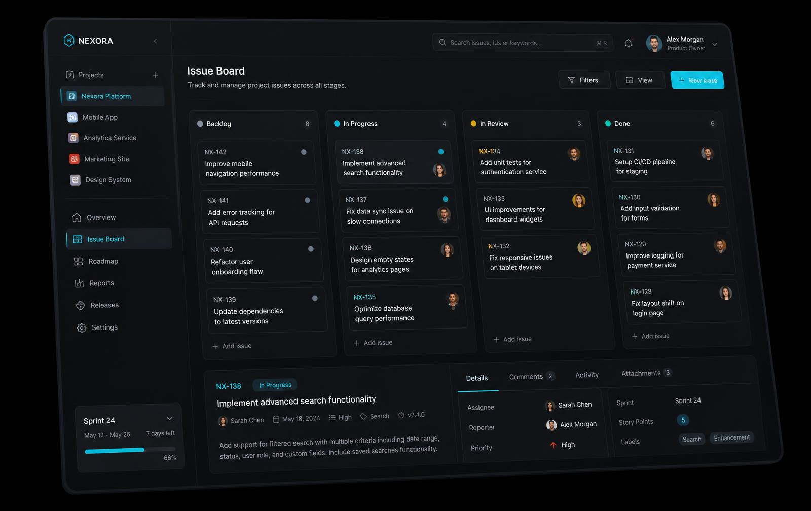 Digittuppe product management interface with issue board